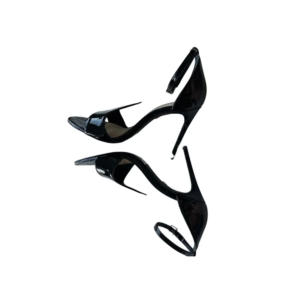 Schutz Black Strappy Heels Open Toe Ankle Strap‎ Stiletto Sandals 7B Prom